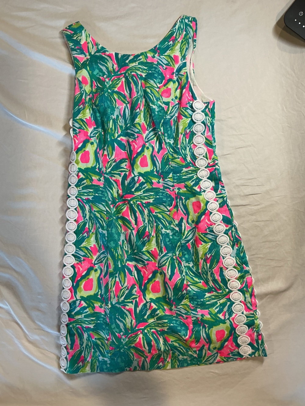 Lilly Pulitzer Neon Pink & Teal Tropical Mini Skirt with Lace Trim